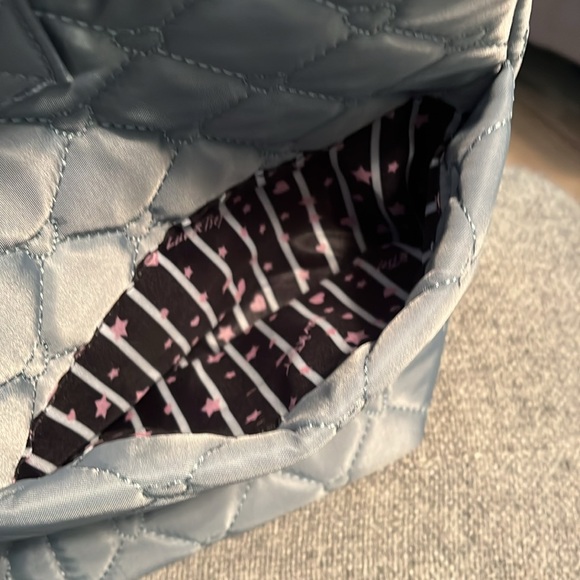 Luv Betsey blue quilted nylon tote with drop handles two outer pockets - Picture 3 of 11